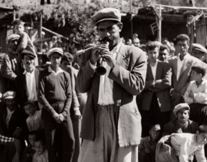Zurna player and the wedding guests at a mountain village wedding in Geben 1960