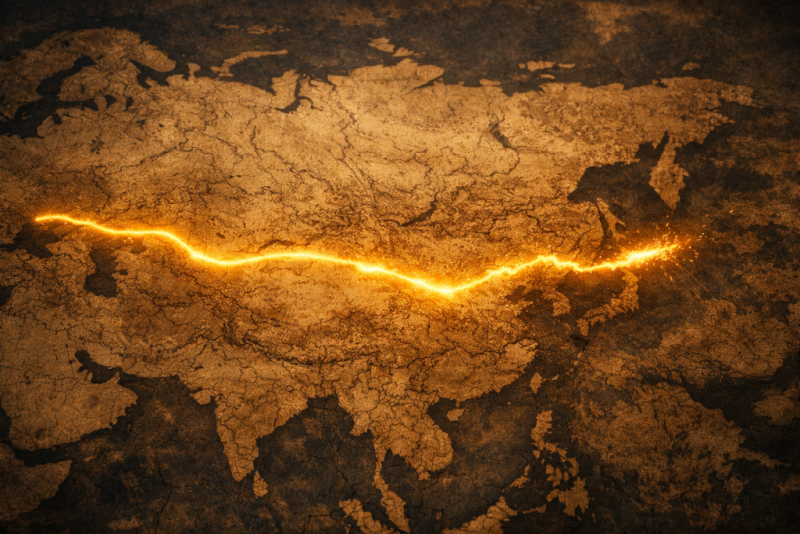 the glowing golden line tracing itself across Eurasia